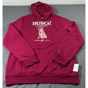 Busch Light Beer Dog Camping Hoodie Maroon Graphic Sweatshirt Mens Medium NEW